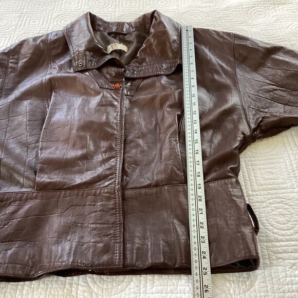 Vintage Brown Leather Jacket With Buckle Cuffs & Zipper Closure 80s - Picture 8 of 16
